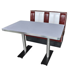 Classic American 1950s retro diner rubby and white color stripe booth seating and table set furniture