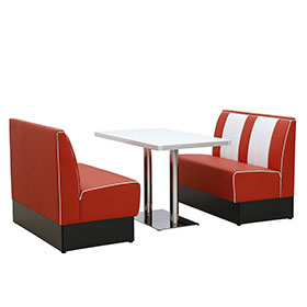 Durable red and white stripe American retro diner booth seating and white table furniture set