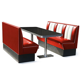 1950s retro diner table and booths R-8105-Wholesale 3 seats American retro diner red booth seating and black Formica table set furniture