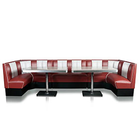 High quality rubby PU leather U shape combination 1950s retro diner booth seating and diner table set furniture