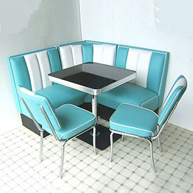 Wholesale turquoise 4 set L shape midcentury american diner booth seating and black kitchen table furniture set