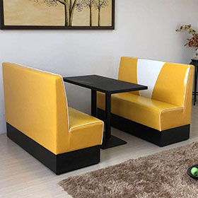 Beautiful high gloss yellow and white vinyl V back 50's retro american diner booth sofas furniture with diner table set