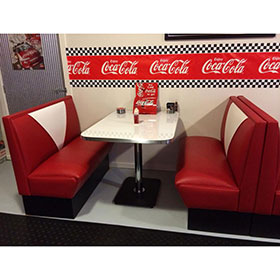 Durable rubby color V back leaather 2 seats long 60s dining room american diner booth sofas with formica retro table set furniture