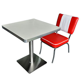 1950s retro diner table and chairs R-8181-Wholesale red and white 4 channels stripe 1950s american diner chairs and formice retro diner table set furniture