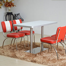 1950s retro diner table and chairs R-8191-Classic 4 set red smooth with piping dinette chrome midcentury 1950's retro chairs with formica white diner table set furniture