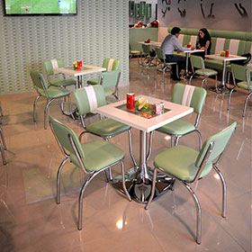 1950s retro diner table and chairs R-8197-Customize light turquoise 2 channeled back restaurant retro 50's diner chairs with chrome diner table set furniture