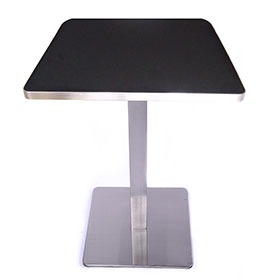Black and glossy Formica laminate table top with square stainless steel legs midcentury 50's retro diner table