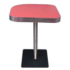 Customize arc-shape red formica veneer and black color iron square table legs 1950s retro dinette table