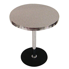 Round grey Formica laminate with aluminium table edge and round iron table base american retro diner table
