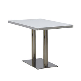 4 seater rectangle white color table top with rectangle steel table bases retro 50's restaurant table