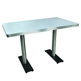 Customize light turquoise formica table top with aluminium edge and stripe black iron table legs fifties american diner table