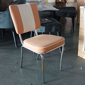 american 1950s retro diner chairs R-8305-Customize little orange leather midcentury style american diner chairs, colorful leather with piping stainless steel retro 1950s diner chair