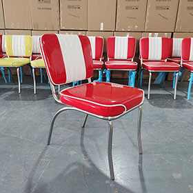 american 1950s retro diner chairs R-8312-Wholesale red and white glossy leather dining room mid-century retro diner chair,stripe back 1950s retro chorme dining room chairs