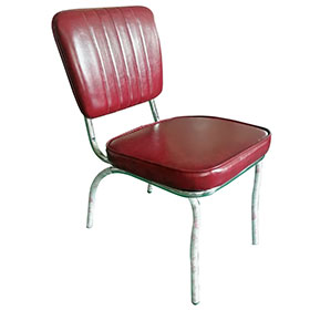 american 1950s retro diner chairs R-8318-Wholesale rubby leather mid-century retro diner chairs, steel frame with piping stripe back rubby colour american diner chairs for sale