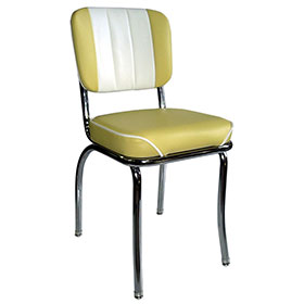american 1950s retro diner chairs R-8320-Simple yellow and white stripe back american style 50's gloss chrome kitchen chairs, 3 channeled back 50s american chrome kitchen chairs