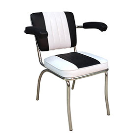 american 1950s retro diner chairs R-8323-Customize black and white with armrest stripe back midcentury american diner chairs, white stripe back armrest american 50s diner chairs