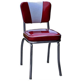 Classic rubby and white color vinyl V back midcentury american dinette chairs, with V back american 1950s stainless steel dinette chairs