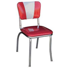 american 1950s retro diner chairs R-8326-Hot sale thin seater and V back 1950s style retro dining chairs, V back red and white leather 1950s retro dining room chairs for sale