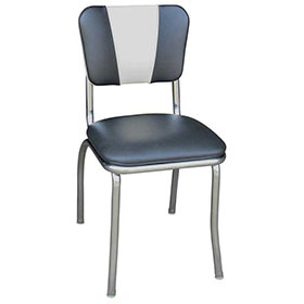 High quality midcentury V back gray leather chrome retro kitchen chair, thin seat with piping vintage chrome 50s kitchen chairs for sale