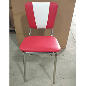 american 1950s retro diner chairs R-8330-Gloss stainless steel frame with red and white leather V back retro restaurant chairs, with piping V back steel retro restaurant chairs for sale