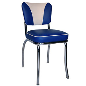 american 1950s retro diner chairs R-8331-Durable blue and white PU leather V back 1950s style chrome retro fast food steel chairs, V back 1950's fast food red chrome chairs for sale