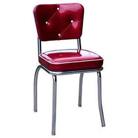 american 1950s retro diner chairs R-8335-Rubby leather with 4 button backrest steel retro diner chairs, gloss rubby color with button back 1950's style american retro fast food chairs