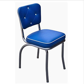 american 1950s retro diner chairs R-8336-Blue PU leather button back stainless steel 1950's style american diner chairs, 4 button backrest 1950's american diner made in China