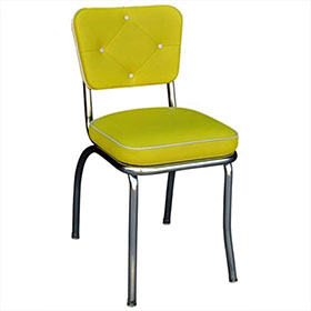american 1950s retro diner chairs R-8337-Yellow color thick seat with 4 button back midcentury chrome 50s diner chair, yellow 4 button american style 50s chrome diner chair