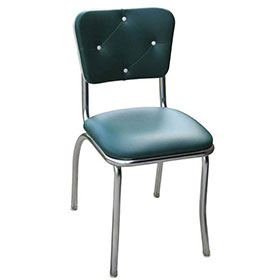 american 1950s retro diner chairs R-8344-Drak turquoise leather thin seat midcentury style retro kitchen chairs, steel frame with 4 button back retro 1950's kitchen chairs