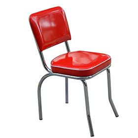 Simple red bent backrest 1960s style steel café room retro chairs, red leather with piping bent backrest cafeteria retro 1960s chairs