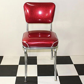 american 1950s retro diner chairs R-8350-Total rubby mirror leather bent back midcentury chrome chairs, gloss rubby colour leather with piping decor american chrome chair