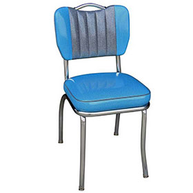 american 1950s retro diner chairs R-8359-Gloss blue colour handle back midcentury fast food metal retro chairs, have handle backrest gloss leather fast food room 50's metal chairs