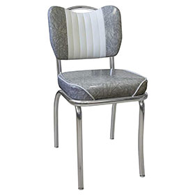 american 1950s retro diner chairs R-8360-Gray pattern leather with handel commercial chrome 60's chairs, thin and smooth seat gray commercial american 1960s chrome chairs