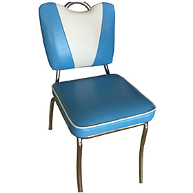 Gloss blue leather V back with handle 1950s retro restaurant chairs, steel frame with handle V back restaurant american retro 1950s chairs