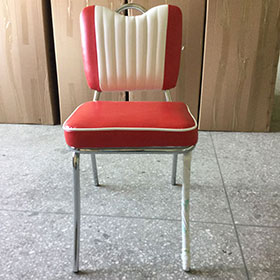 Red pu leather stripe back steel american retro dinette chairs, with handle stainless steel red colour american style 1950s dinette chairs