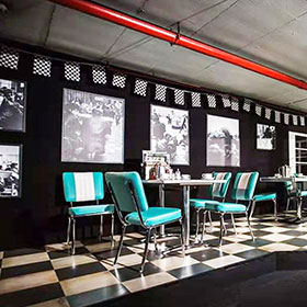 Australia 50s Diner in Melbourne-High quality turquoise vinyl 1950s retro diner chairs and table set and classic 1950s diner table and chair set gallery