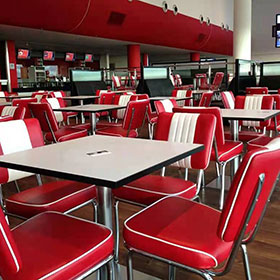 Canada 1950 Classic American Diner-Customize red and white vinyl 1950s diner chairs and table set, 4 seat square retro 1950s diner table and chairs set gallery