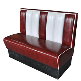 Coulorful rubby glossy leather stripe retro american diner booth couch, with piping glossy leather american dining room retro booth couch