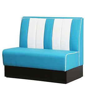High quality blue leather stripe back 50's retro restaurant booth sofas, long seater blue/black PU leather 50's american restaurant booth sofas