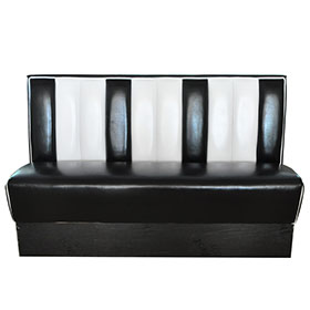 american 1950s retro diner booths R-8517-Black PVC leather midcentury fast food american 50s booth couches, 3 seater 59in length stirpe with piping american style 1950s booth couches