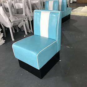 american 1950s retro diner booths R-8570-Customize single seat turquoise and white american diner booth seating, stripe back turquoise leather retro American diner booth sofas