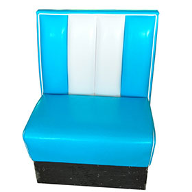 american 1950s retro diner booths R-8523-turquoise stripe backrest american 50s café room booths, turquoise and white leather single seater 1950s american café booth seating