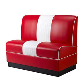 american 1950s retro diner booths R-8525-Red and white leather double seater retro 60s Bel Air diner couches, 60s style retro Bel Air booth couches with sponge and spring seater