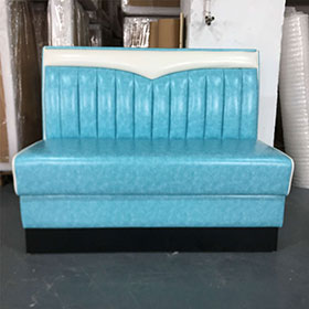 american 1950s retro diner booths R-8529-Turquoise wave top and seat piping american 60s retro dinette booths, white wave top back 60s retro american booth seating furniture