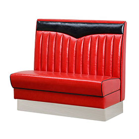 Gloss red leather wave top 1960s american café booth couches, with steel footer fast food room american style 1960s booth couches