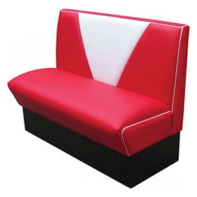 Wholesale red and white V backrest vintage retro restaurant booth, V back red and white 1950s retro restaurant booth seating furniture