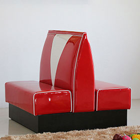 american 1950s retro diner booths R-8549-Gloss red leather back to back red 1950s retro diner booth seating, american style restaurant red V backrest 50s diner booth seating
