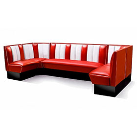 american 1950s retro diner booths R-8550-Stripe backrest 10 seat 1950s style corner retro diner booth seating, customize U shape retro 1950s corner diner booth seating furniture