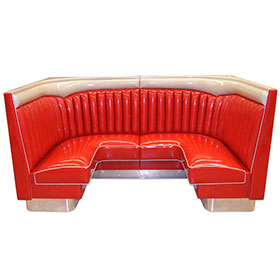 american 1950s retro diner booths R-8554-Customize red wave top midcentury retro diner corner booth seating, red wave top with steel footer 6 seat retro 50's corner booth seating