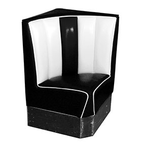Black corner midcentury 23.5 inch dining room booths, for corner 1950s style restaurant black and white  single dining booths furniture